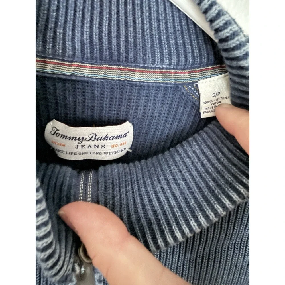 Tommy Bahama Relaxed Quarter Zip Ribbed Tight Cable Knit Sweatshirt Men's Small